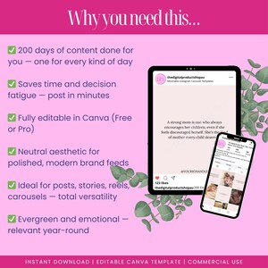 Get 200 days of Instagram quote content planned for you with this Canva motherhood quote template bundle. Save time, avoid burnout, and keep your feed consistent with ready-to-use designs. Editable in Canva Free or Pro, the templates feature a soft, modern aesthetic to match polished, on-brand content. Suitable for posts, stories, reels, or carousels. Made for creators building mum-focused brands.
