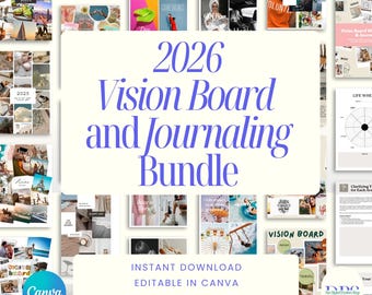 2026 Digital Vision Board Kit, Mood Board, Goal Setting, Manifestation, Affirmations and Journaling Kit | Editable Canva Templates | MRR PLR