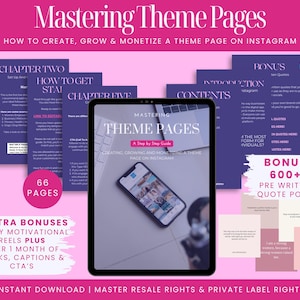 Instagram Theme Page Guide MRR PLR |  Quote Page Templates + DFY Reels | Editable Instagram Template  | Theme Page Kit | Quote Page Kit