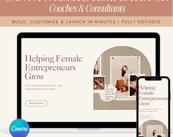 Neutral Canva One-Page Website Template for Coaches, Consultants & Entrepreneurs, Customisable Business Website, No Coding, Easy to Use