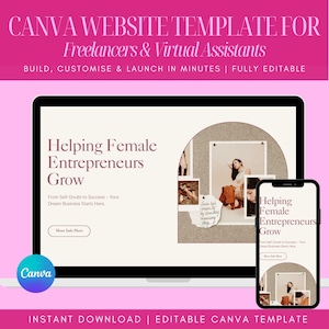 Neutral Canva One-Page Website Template for VA's, Virtual Assistants & Freelancers, Customisable Business Website, No Coding, Easy to Use