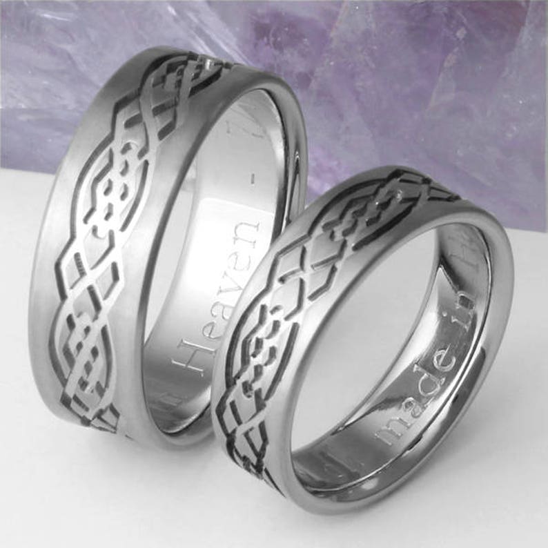 Irish Celtic Titanium Wedding Band Set His and Hers