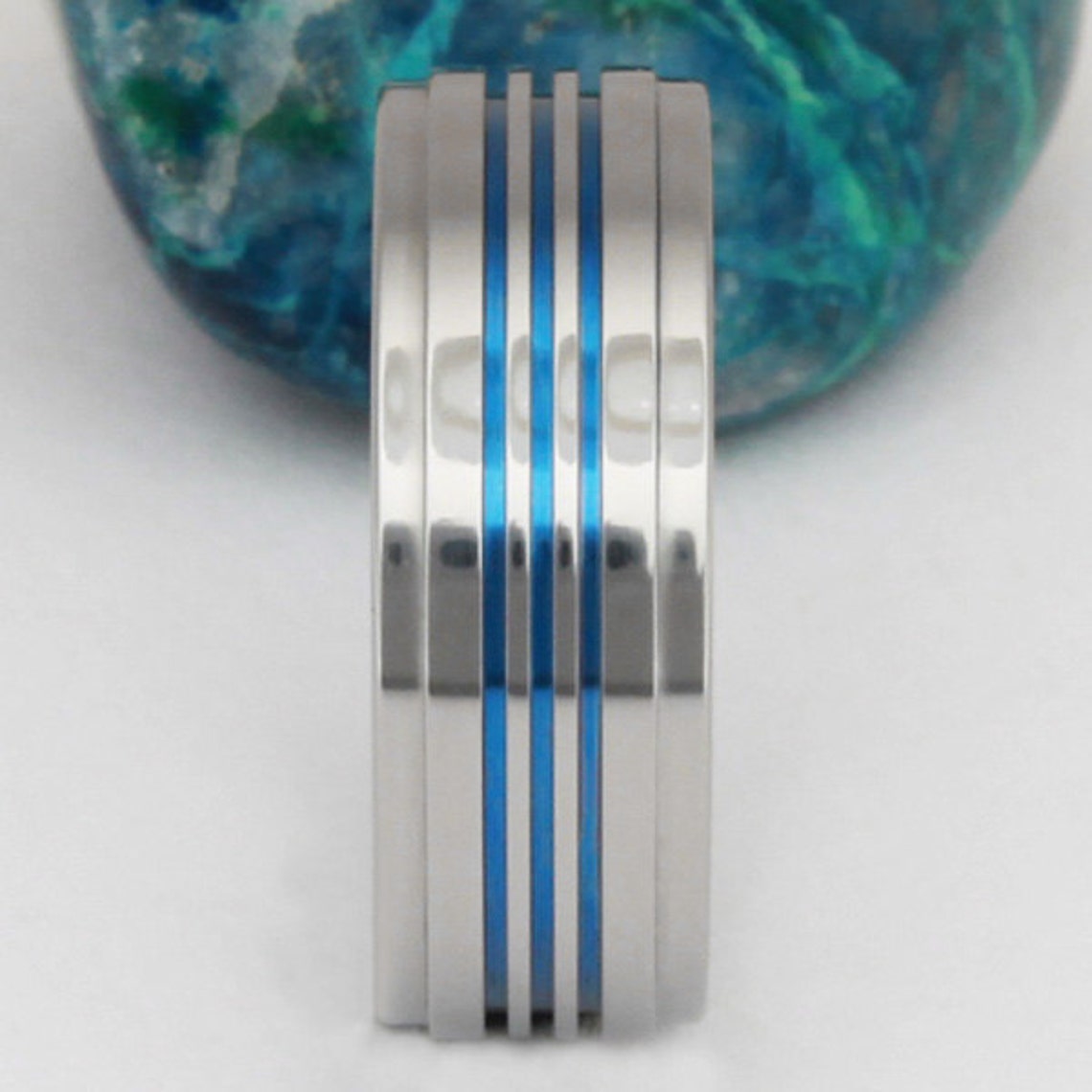 Titanium Wedding Band Thin Blue Line Ring Handcrafted Etsy