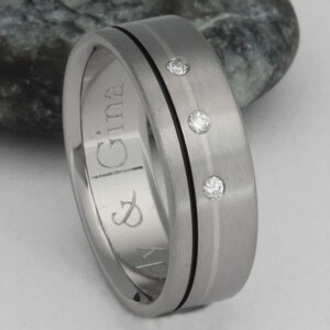 Titanium Diamond Wedding Band Black and Platinum Ring Custom Men's Ring s20 image 4