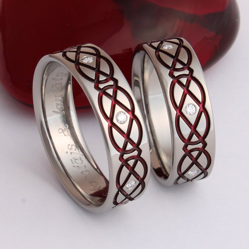 Irish Celtic Titanium Wedding Band Set Red Celtic Knot Etsy