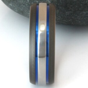 Titanium Wedding Band Thin Blue Line Engagement Ring Exclusive Sable
