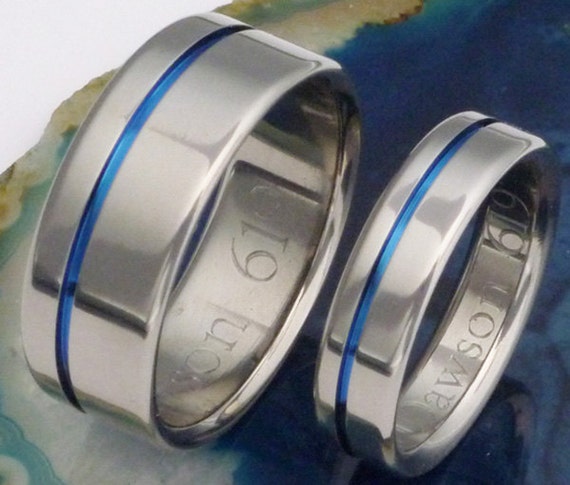 Original Thin Blue Line Titanium Wedding Band Set Matching His and