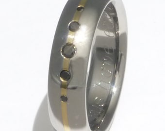 Black Diamond Titanium Band with 18kt Gold Inlay - Wedding Ring - bd15