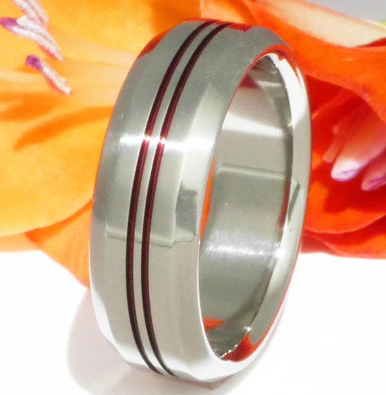 Firefighter/'s Ring Thin Red Line Titanium Band Two Red Lines r26