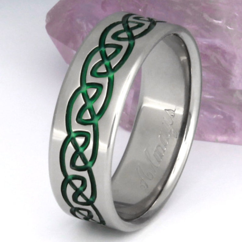 Celtic Titanium Wedding Band Green Titanium Ring Celtic Knot Ring Infinity Design ck32 image 2