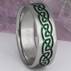 Celtic Titanium Wedding Band Green Titanium Ring Celtic Knot Ring Infinity Design ck32 image 1