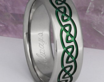 Celtic Titanium Wedding Band - Green Titanium Ring - Celtic Knot Ring - Infinity Design - ck32