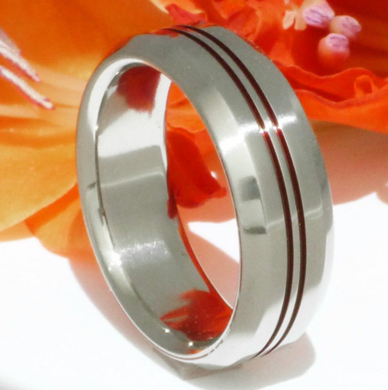 Firefighter/'s Ring Thin Red Line Titanium Band Two Red Lines r26