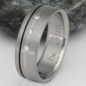 Titanium Diamond Wedding Band Black and Platinum Ring Custom Men's Ring s20 image 2