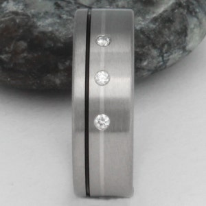 Titanium Diamond Wedding Band Black and Platinum Ring Custom Men's Ring s20 image 3