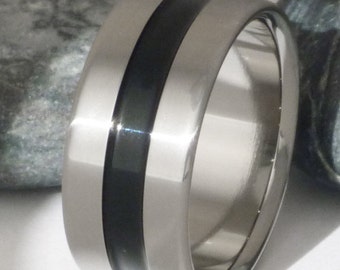 Wide Black Titanium Band -Black Stripe Titanium Band - Black Engagement Band or Wedding Ring - bk35