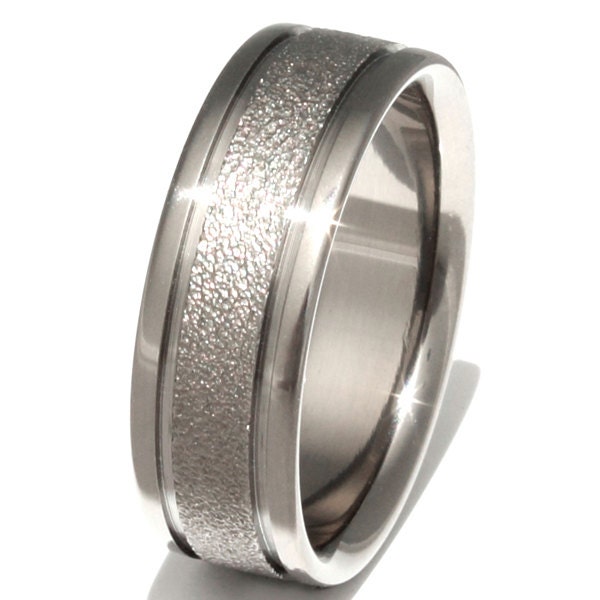 Titanium Frost Wedding Band  - Unique Textured Ring - Waterfall - f5