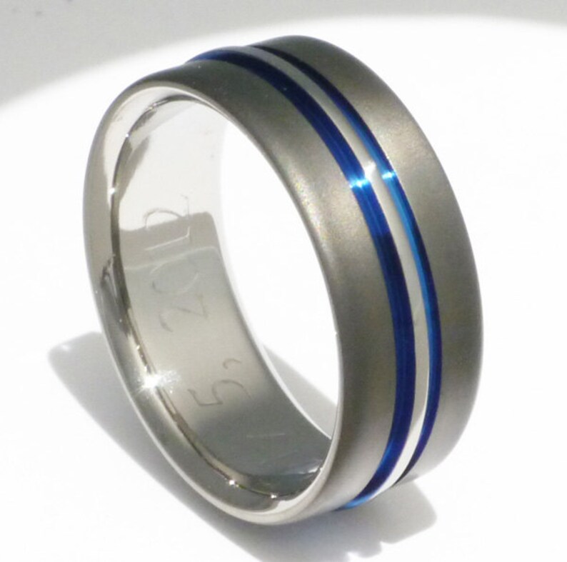 Thin Blue Line Titanium Ring Exclusive Sable Finish Handcrafted Titanium Wedding Band sa20 image 4