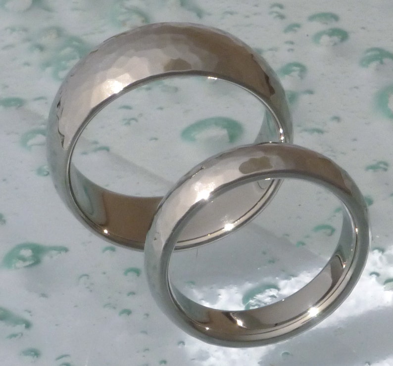 Titanium Hammered Wedding Band Set Matching His and Hers