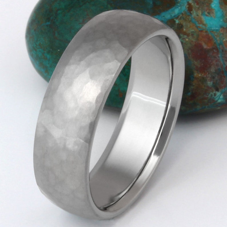 Hammered Titanium Wedding Band Custom Textured Titanium Ring Handcrafted Titanium Unisex Hammered Finish Band n22 image 1