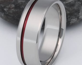 Thin Red Line Titanium Ring - Firefighter's Ring - Red Ring - r2