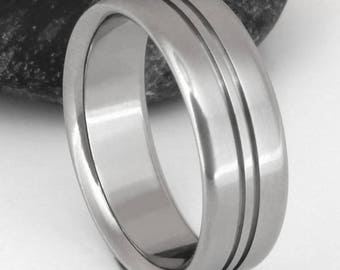 Simple Titanium Wedding Band - Striped Titanium Ring - Mens and  Ring - Hypoallergenic Wedding Band - Custom Titanium Ring - n9