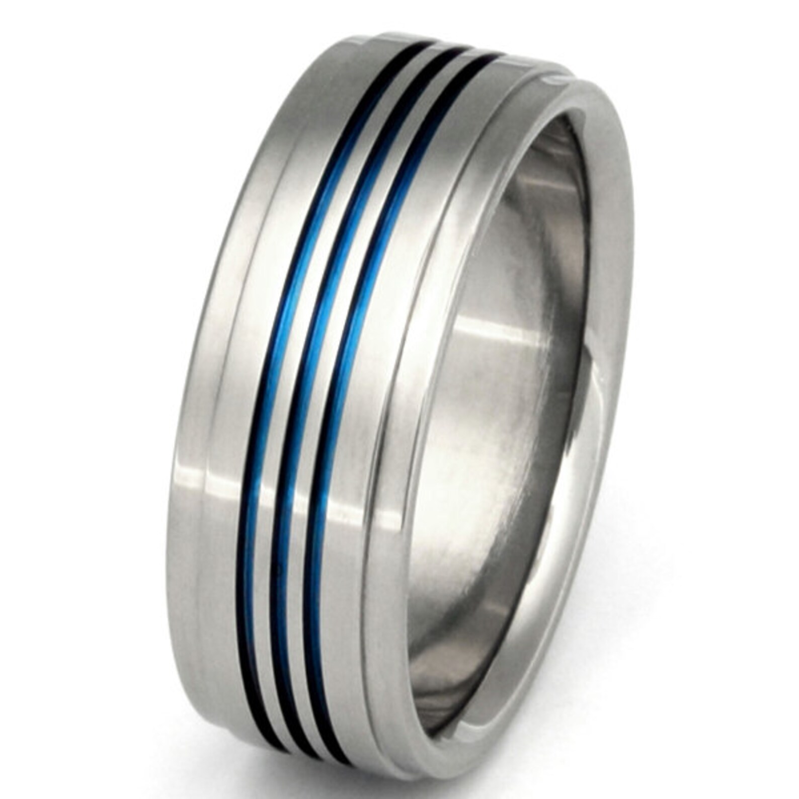 Titanium Wedding Band Thin Blue Line Ring Handcrafted Etsy