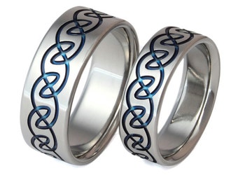 Celtic Titanium Wedding Band Set - His and Hers - Matching Rings - stck10