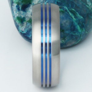 Thin Blue Line Titanium Wedding Band Blue Striped Titanium Ring Law 