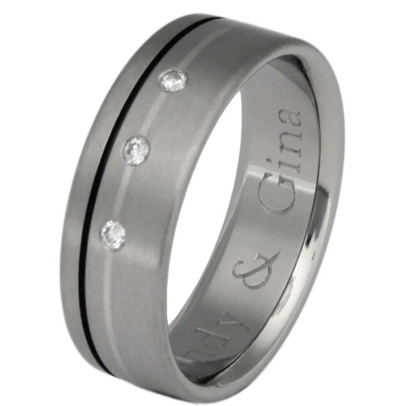 Titanium Diamond Wedding Band Black and Platinum Ring Custom Men's Ring s20 image 1