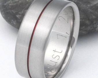 Red Titanium Wedding Band - Firefighters Ring - Red Ring - r34