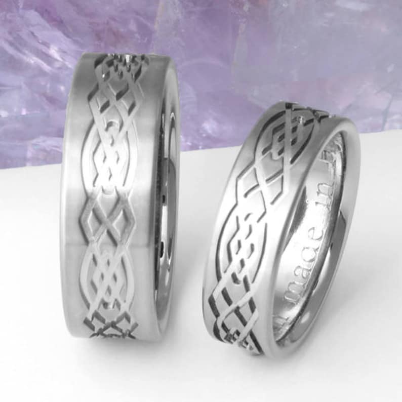 Irish Celtic Titanium Wedding Band Set His and Hers