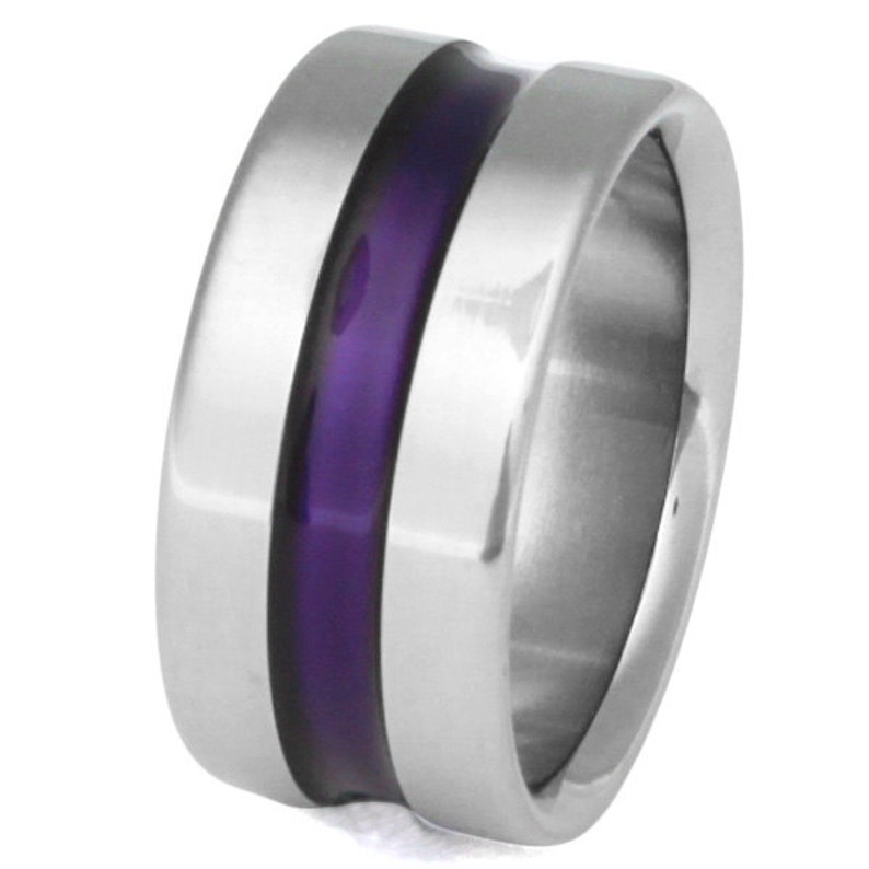 Wide Purple Titanium Band Purple Ring Wedding Band image 1