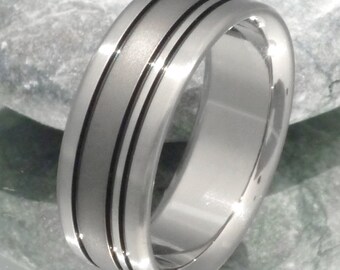 Black Titanium Wedding Band, Black Ring, Handcrafted Titanium Ring, Custom Finish, Mans Ring, Womans Ring, His and Hers - bk15