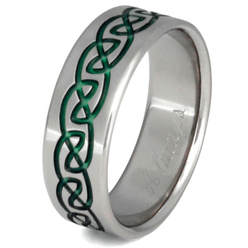 Celtic Titanium Wedding Band Green Titanium Ring Celtic Knot Ring Infinity Design ck32 image 4