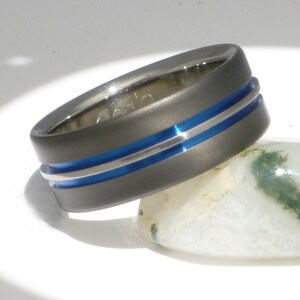 Thin Blue Line Titanium Ring Exclusive Sable Finish Handcrafted Titanium Wedding Band sa20 image 2