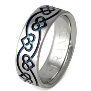 Irish Celtic Titanium Wedding Band Blue Chain of Hearts Ring ck35 Blue image 1