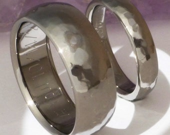 Titanium Hammered Wedding Band Set - Matching His and Hers Rings - n22