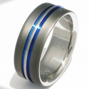 Thin Blue Line Titanium Ring Exclusive Sable Finish Handcrafted Titanium Wedding Band sa20 image 1