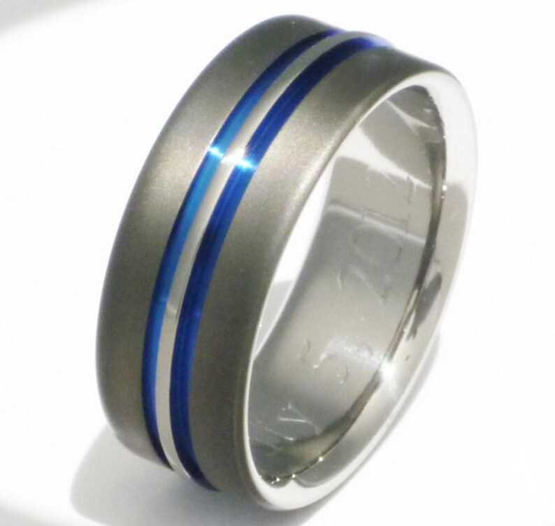 Thin Blue Line Titanium Ring Exclusive Sable Finish Handcrafted Titanium Wedding Band sa20 image 1
