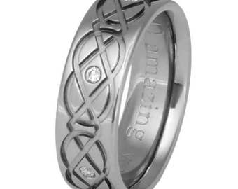 Celtic Titanium Wedding Band  - Titanium Diamond Ring - Irish Wedding Band - Infinity - ck43