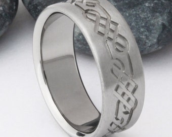 Irish Celtic Titanium Wedding Band - Celtic Knot Engagement Ring - Celtic Shield Pattern Ring - ck15