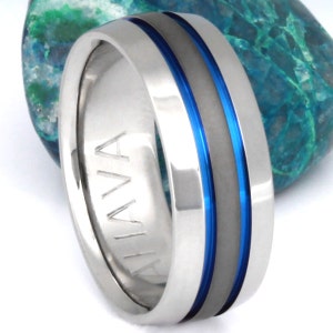Thin Blue Line Titanium Ring Anodized Blue Stripe Ring - Etsy
