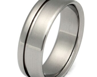 Titanium Wedding Band - Carved Off Center Stripe - n2