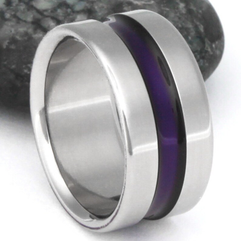 Wide Purple Titanium Band Purple Ring Wedding Band