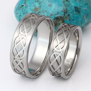 Irish Celtic Titanium Wedding Band Set - His and Hers - Matching Bands - Infinity Rings - stck1