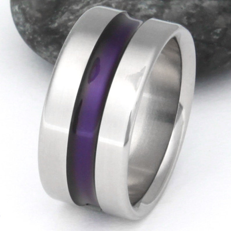 Wide Purple Titanium Band Purple Ring Wedding Band