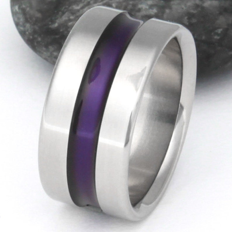 Wide Purple Titanium Band Purple Ring Wedding Band image 2