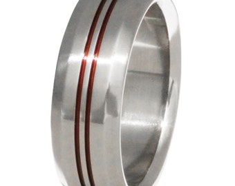 Thin Red Line Titanium Band - Firefighter's Ring - Two Red Lines- r26