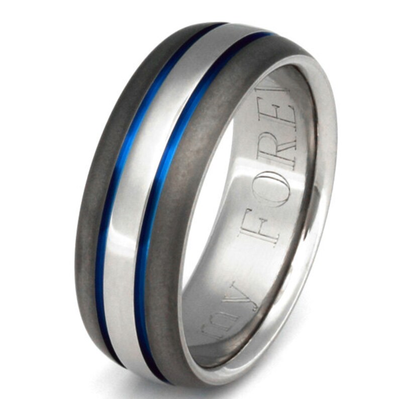 Titanium Wedding Band Thin Blue Line Engagement Ring Etsy